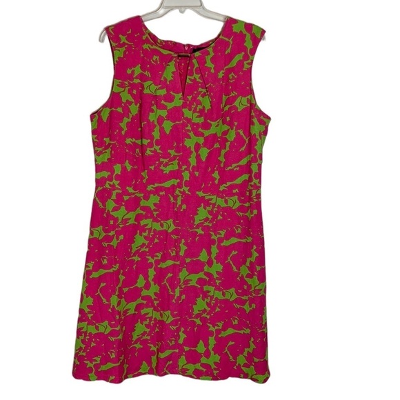 Ashley Stewart, hot pink and lime green linen Hawaiian print dress, Size 20 - Picture 1 of 6